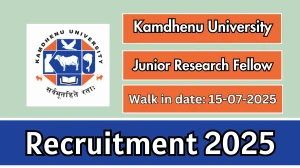 Kamdhenu University Junior Research Fellow Recruitment 2025 – Walk in