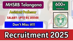 MHSRB Telangana Assistant Professor Recruitment 2025 - Apply Online for 607 Posts