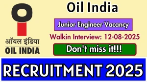 Oil India Contractual Junior Engineer Recruitment 2025 – Walk in for 5 Posts