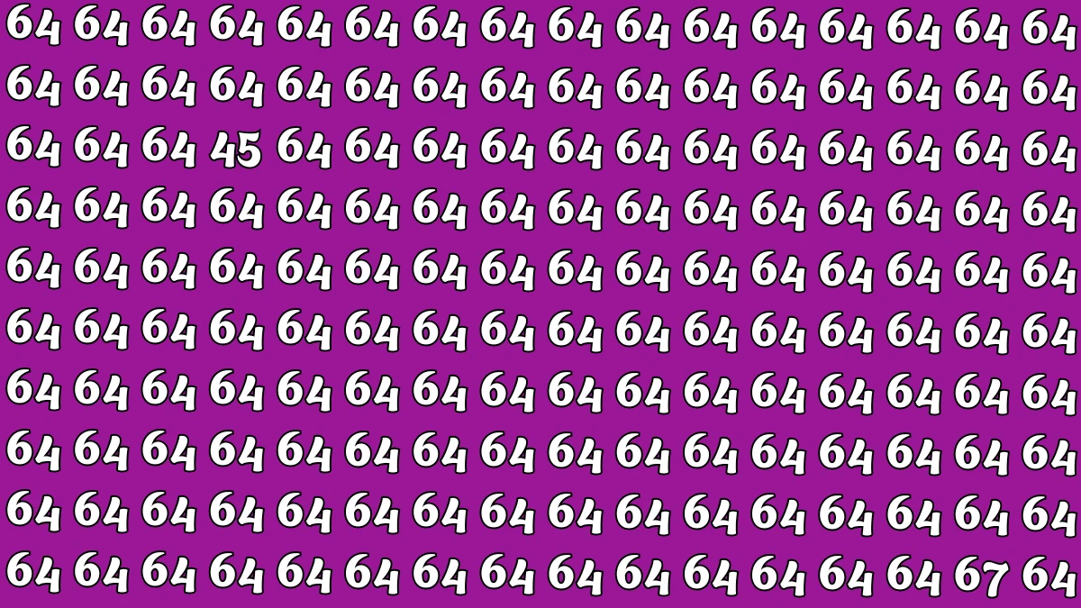 Optical Illusion: Within 6 Seconds Spot The Number 45 and 67 among 64