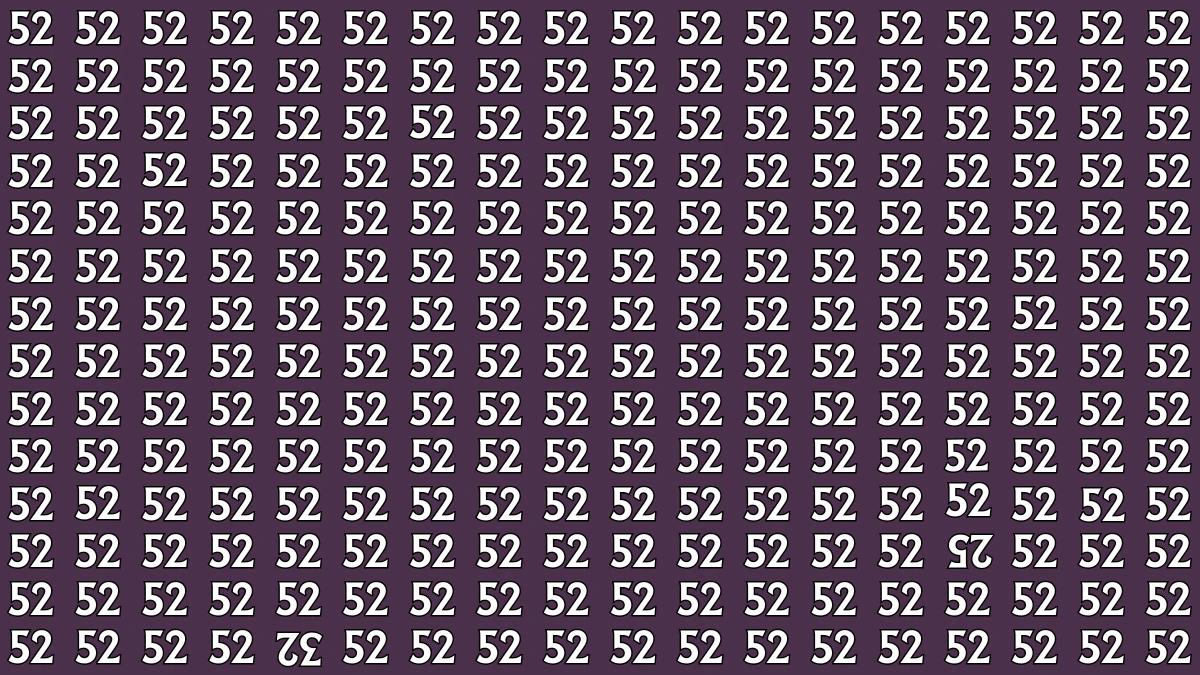 Optical Illusion: Within 7 Seconds Spot The Inverted 32 and 25 among 52s