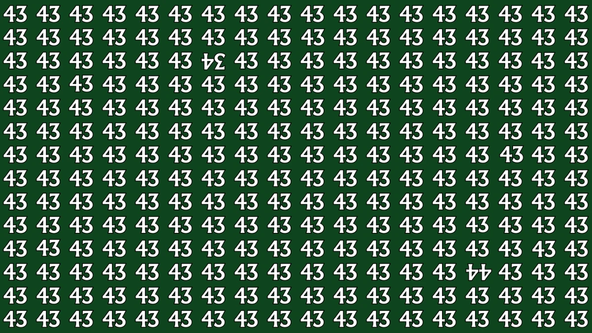 Optical Illusion: Within 8 Seconds Spot The Inverted 34 and 44 among 43