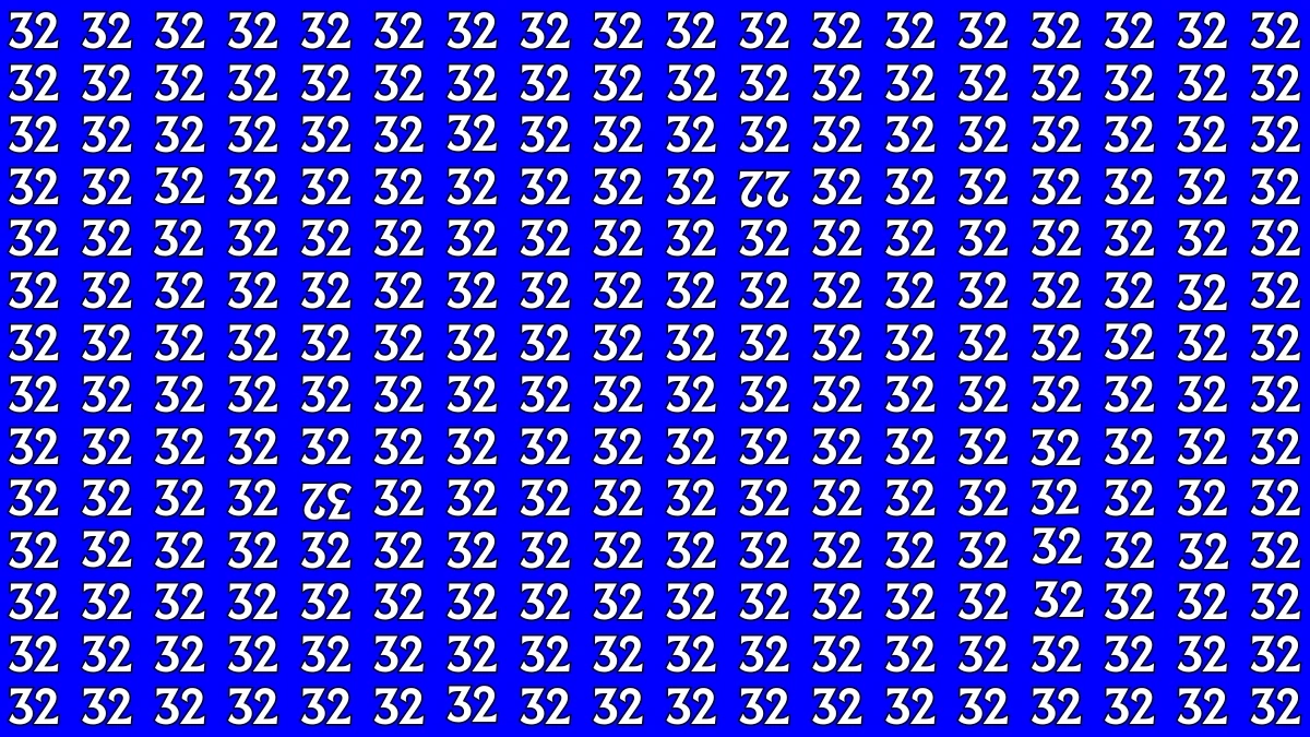 Optical Illusion: Within 9 Seconds Spot The Inverted 22 and 32 among 32s