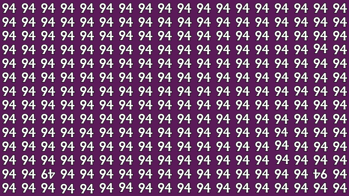 Optical Illusion: Within 9 Seconds Spot The Inverted 94 and 49 among 94s