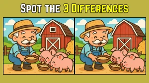 Picture Puzzle IQ Test: Within 8 Seconds Spot The 3 Differences in this Old Man Feeding Pigs Image