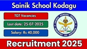 Sainik School Kodagu TGT Recruitment 2025 - Apply Offline