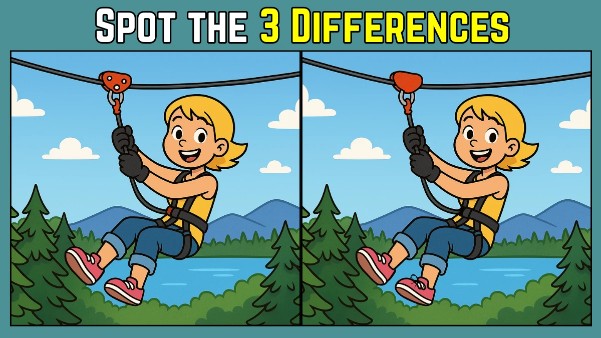Spot the Difference: Within 8 Seconds Spot The 3 Differences in this Girl Ziplining Image