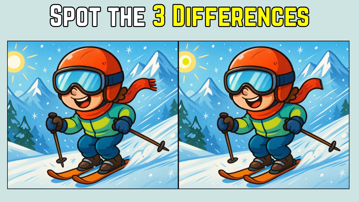 Spot the Difference: Within 9 Seconds Spot The 3 Differences in this Boy Skiing Image