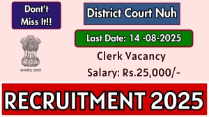 District Court Nuh Clerk Recruitment 2025 - Apply Offline for 20 Posts