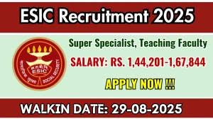 ESIC Recruitment 2025 – Walk in for 14 Super Specialist, Teaching Faculty Posts ESIC Recruitment 2025 – Walk in for 14 Super Specialist, Teaching Faculty Posts