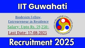 IIT Guwahati Recruitment 2025 - Apply Online for 12 Biodesign Fellow, Entrepreneur in Residence Posts