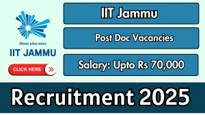 IIT Jammu Post Doc Recruitment 2025 - Apply Online