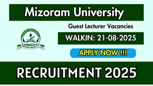 Mizoram University Guest Lecturer Recruitment 2025 – Walk in for 02 Posts Mizoram University Guest Lecturer Recruitment 2025 – Walk in for 02 Posts