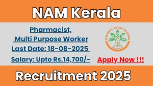 NAM Kerala Recruitment 2025 - Apply Offline for 02 Pharmacist, Multi Purpose Worker Posts