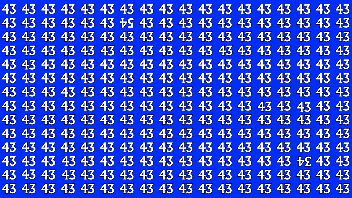 Optical Illusion: Within 6 Seconds Spot The Inverted 54 and 34 among 43s