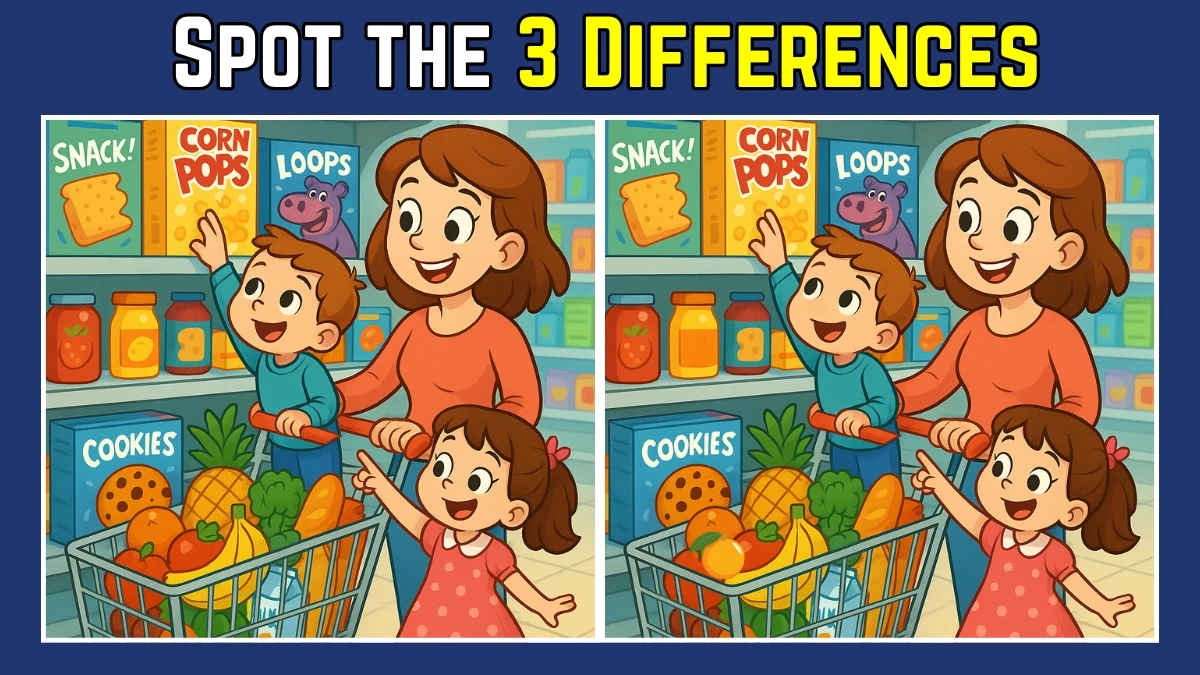 Picture Puzzle IQ Test: Within 8 Seconds Spot The 3 Differences in this Grocery Shopping Image