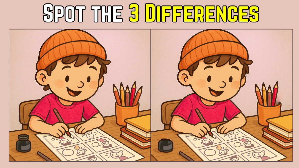 Spot the Difference: Only the sharpest eyes can spot 3 differences in this Boy Drawing Image in 7 Secs