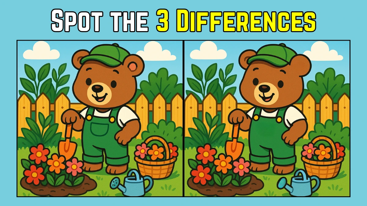 Spot the Difference: Within 9 Seconds Spot The 3 Differences in this Bear Planting Image