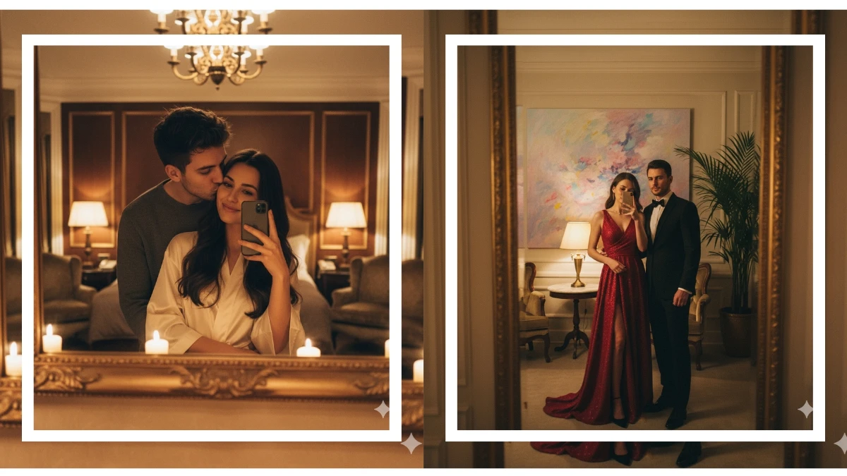 10 Portrait Mirror Selfie Photo Editing Gemini AI Prompts Copy Paste for Couples