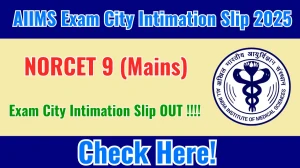 AIIMS NORCET 9 Mains Exam City Intimation Slip 2025 OUT Download Link aiimsexams.ac.in AIIMS NORCET 9 Mains Exam City Intimation Slip 2025 OUT Download Link aiimsexams.ac.in