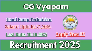 CG Vyapam Hand Pump Technician Recruitment 2025 - Apply Online for 50 Posts by Oct 10