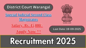 District Court Warangal Special Judicial Second Class Magistrates Recruitment 2025 - Apply Offline by Sep 19