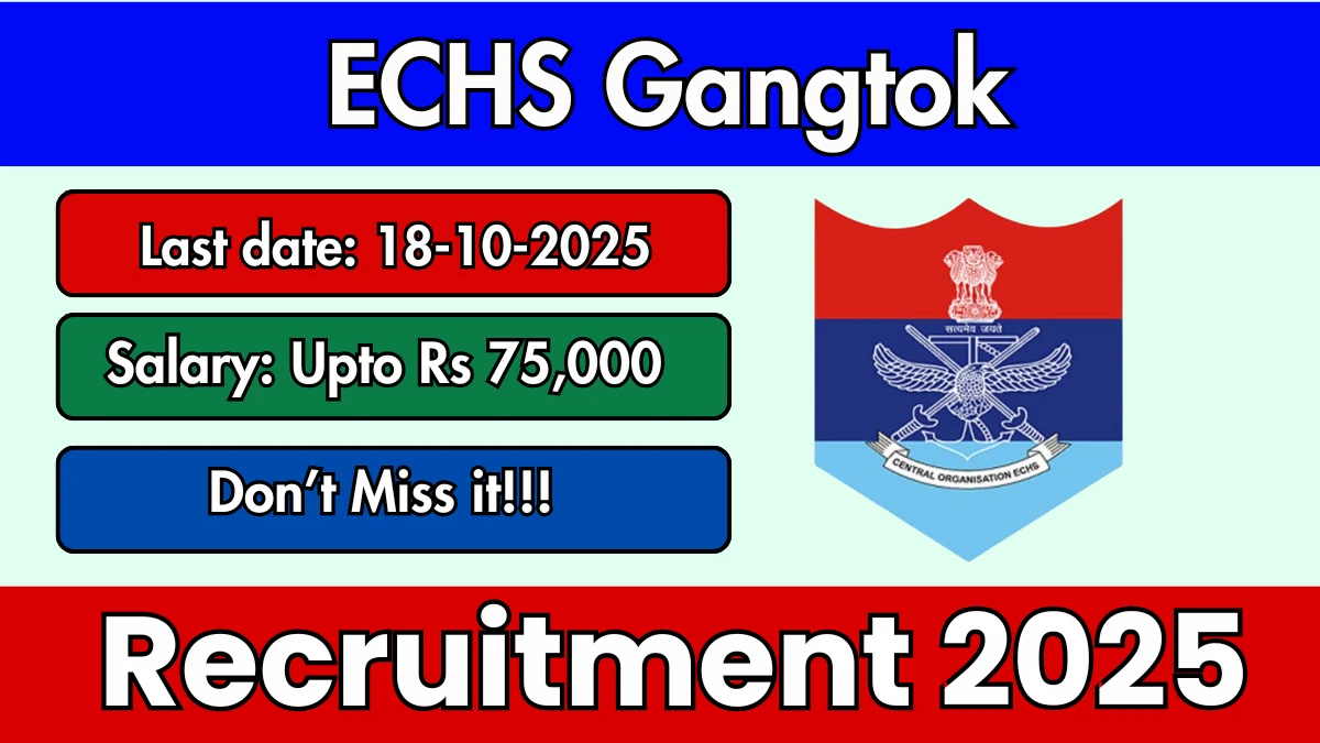 ECHS Gangtok Recruitment 2025 - Apply Offline for 03 Medical Officer, Officer in Charge and Other Posts