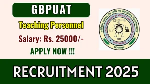 GBPUAT Teaching Personnel Recruitment 2025 - Apply Offline