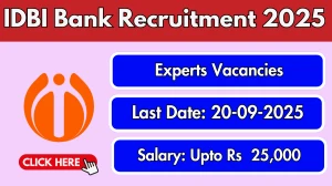 IDBI Bank Experts Recruitment 2025 - Apply Offline for 02 Posts by Sept 20