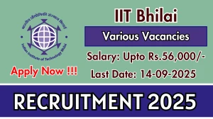 IIT Bhilai Recruitment 2025 - Apply Offline for 05 Jrf, Project Scientist and More Posts by Sep 14