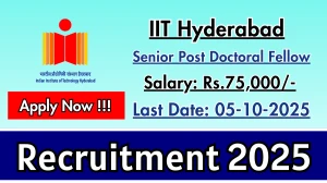 IIT Hyderabad Senior Post Doctoral Fellow Recruitment 2025 - Apply Offline by Oct 05