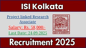 ISI Kolkata Project linked Research Associate Recruitment 2025 - Apply Offline for 01 Posts by Sep 24