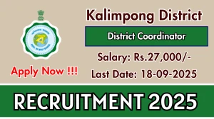 Kalimpong District District Coordinator Recruitment 2025 - Apply Offline for 01 Posts by Sep 18