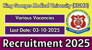 KGMU Junior Resident Recruitment 2025 - Apply Offline for 2 Posts