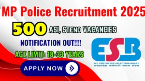 MP Police ASI, Subedar Recruitment 2025 - Apply Online for 500 Posts by Oct 17