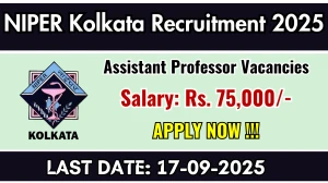 NIPER Kolkata Assistant Professor Recruitment 2025 - Apply Online by Sep 17