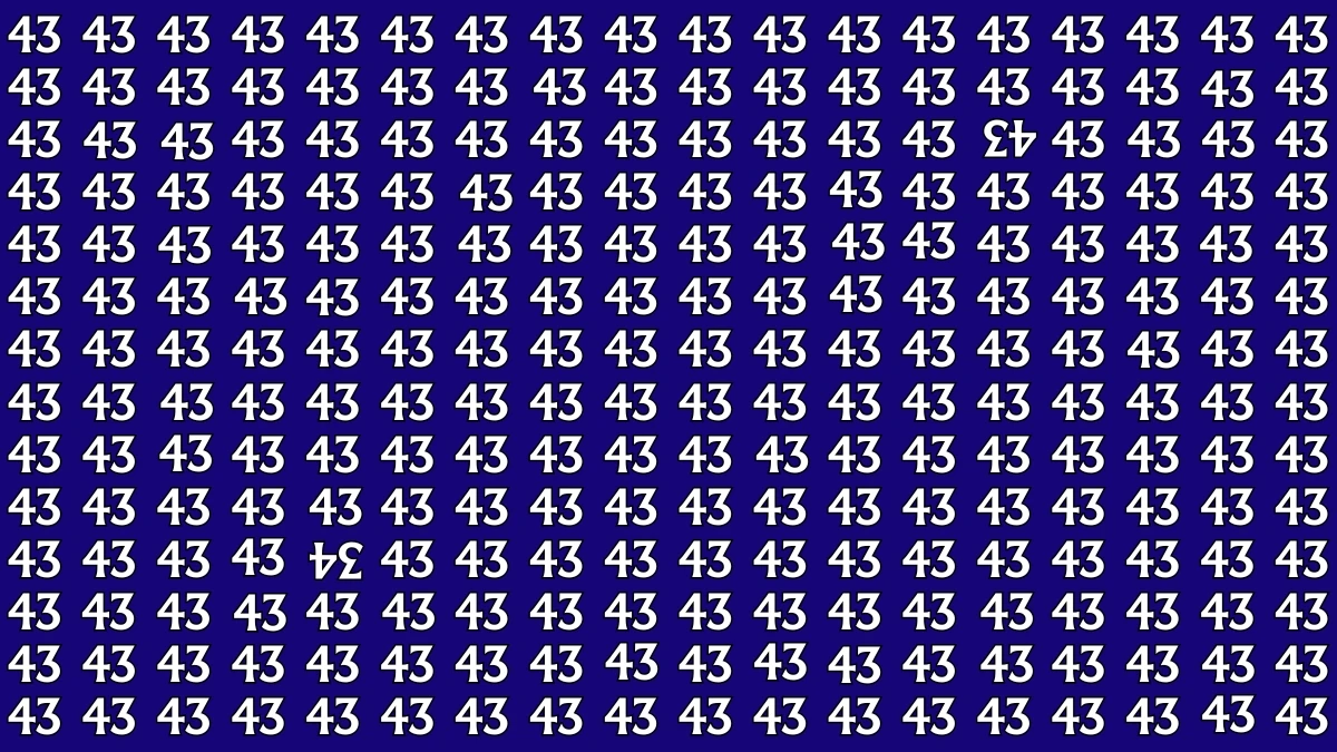 Optical Illusion: Within 6 Seconds Spot The Inverted 34 and 43 among 43s