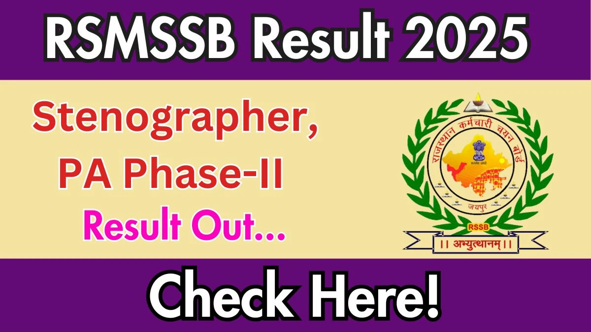 RSMSSB Stenographer, PA Phase-II Result 2025 Out at rsmssb.rajasthan.gov.in, Direct Link to Download Result PDF Here