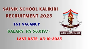 Sainik School Kalikiri TGT Recruitment 2025 - Apply Offline for 01 Posts by Oct 03