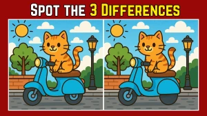 Spot the Difference: Within 7 Seconds Spot The 3 Differences in this Cat Sitting on a Scooter Image
