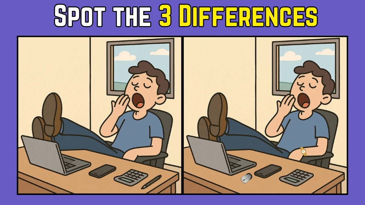 Spot the Difference: Within 7 Seconds Spot The 3 Differences in this Guy Chilling in Office Image