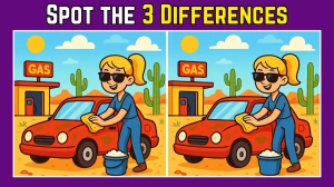 Spot the Difference: Within 7 Seconds Spot The 3 Differences in this Lady Cleaning Car Image