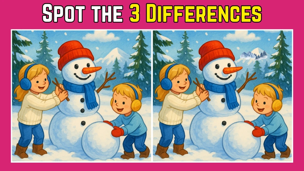 Spot the Difference: Within 9 Seconds Spot The 3 Differences in this Kids Playing in Snow Image