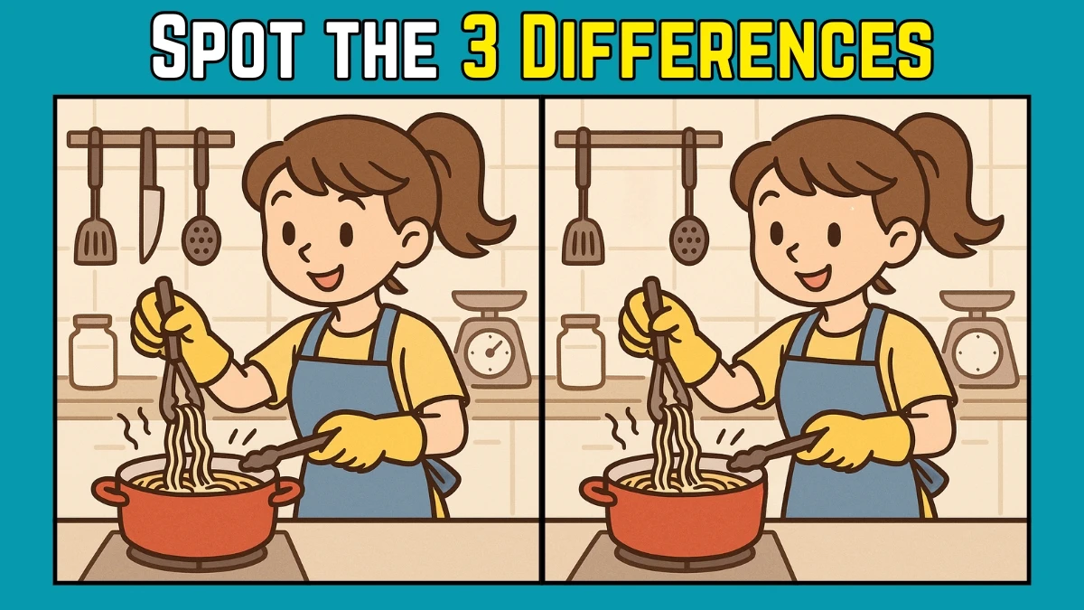 Spot the Difference: Within 9 Seconds Spot The 3 Differences in this Mom Cooking Noodles Image