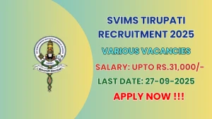 SVIMS Tirupati Recruitment 2025 - Apply Online for 03 DEO, Project Associate I and More Posts SVIMS Tirupati Recruitment 2025 - Apply Online for 03 DEO, Project Associate I and More Posts