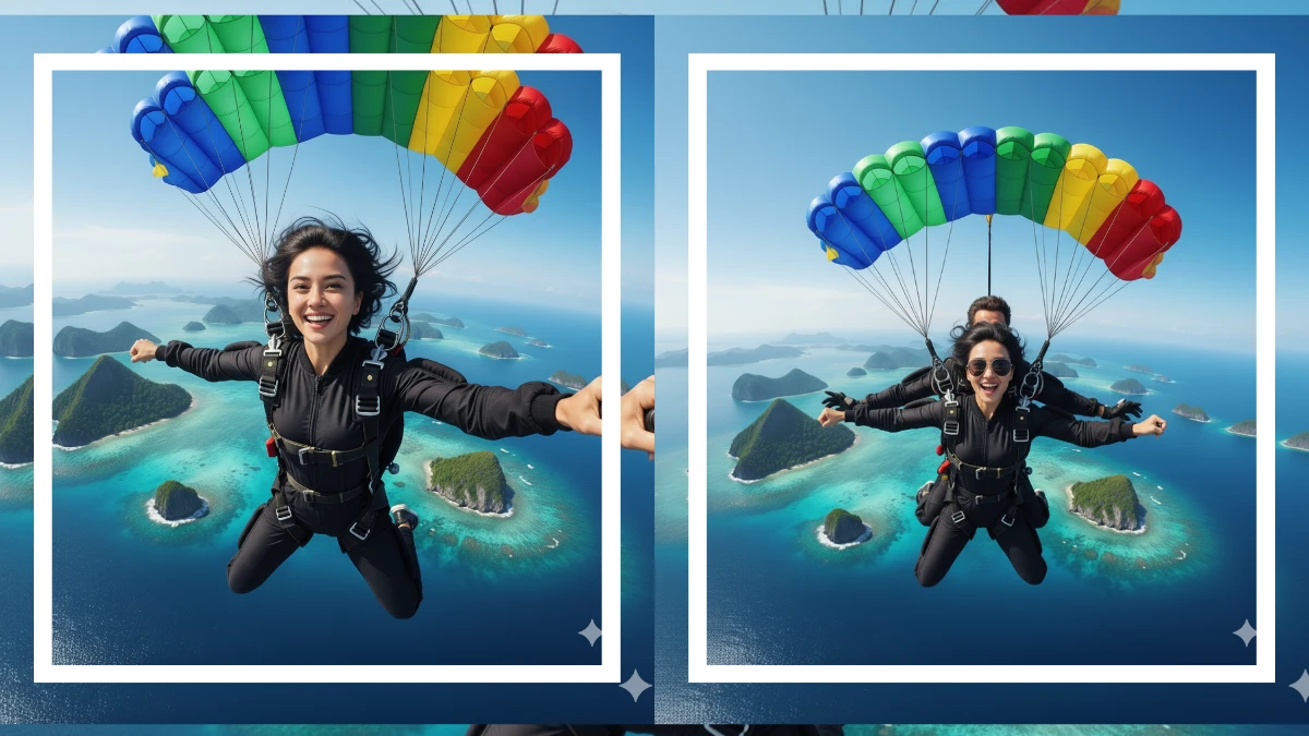 5 Gemini AI Skydiving Photo Editing Prompts Copy-Paste for Boys, Girls & Couples