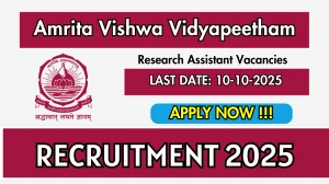 Amrita Vishwa Vidyapeetham Amritapuri Recruitment 2025 - Apply Online for 01 Research Assistant Posts Amrita Vishwa Vidyapeetham Amritapuri Recruitment 2025 - Apply Online for 01 Research Assistant Posts