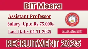 BIT Mesra Assistant Professor Recruitment 2025 - Apply Offline