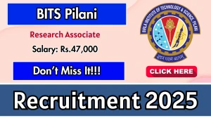 BITS Pilani Research Associate Recruitment 2025 - Apply Offline