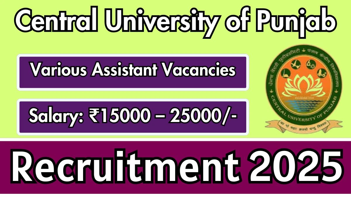 Central University of Punjab Recruitment 2025 – Walk in for 2 Project Assistant, Office Assistant Posts